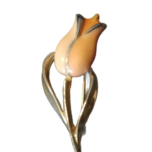 Tulip Pin/Brooch, Gold Metal/Pink  Resin - Picture 2 of 5